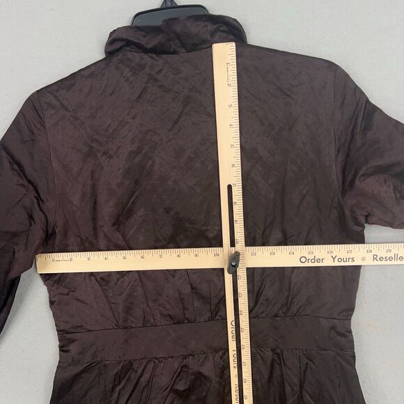 Eileen Fisher Coat Womens XS Steel Satin Metallic Jacket Crinkled Trench Luxury - Picture 9 of 13